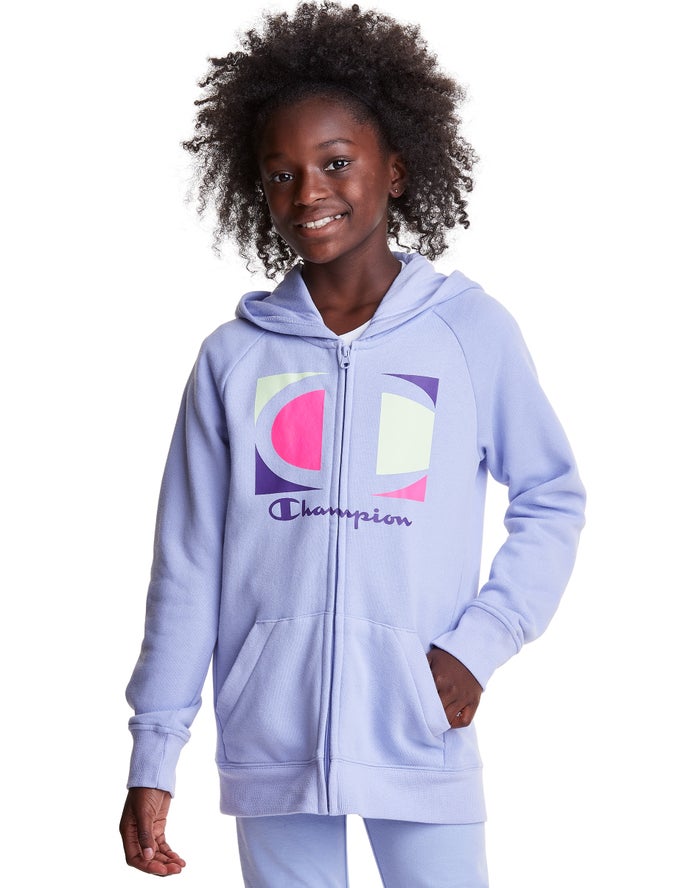 Champion Hoodie Meisjes - LichtPaars - Full Zip Colorblock C Logo ( 156039-TPQ )